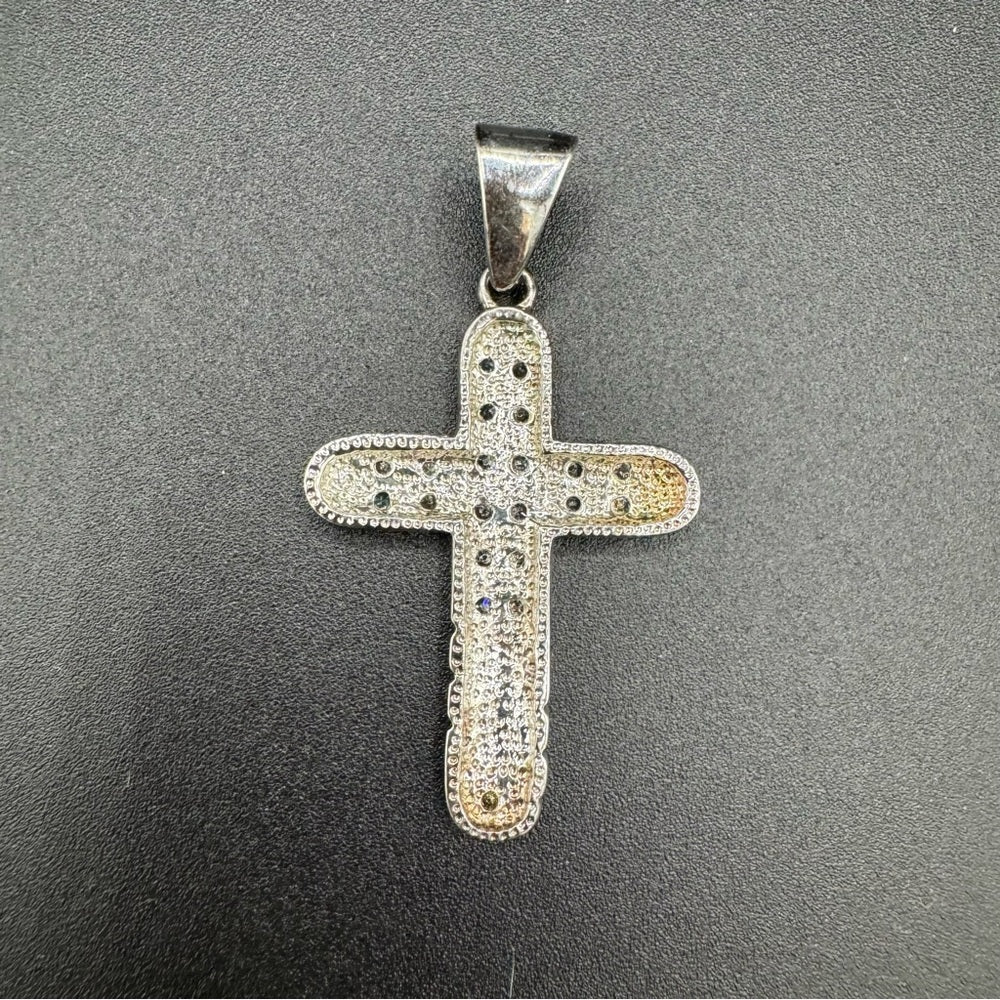 Vintage Silver 925 Cross Pendant with Studded CZ Rhinestones