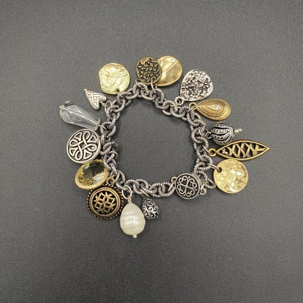 Chicos Chunky Charm Bracelet in Silver and Gold Tone with Magnetic Clasp