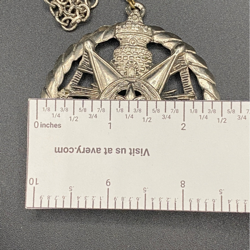 1960s Mid Century Masonic Emblem Metal Pendant and Chain