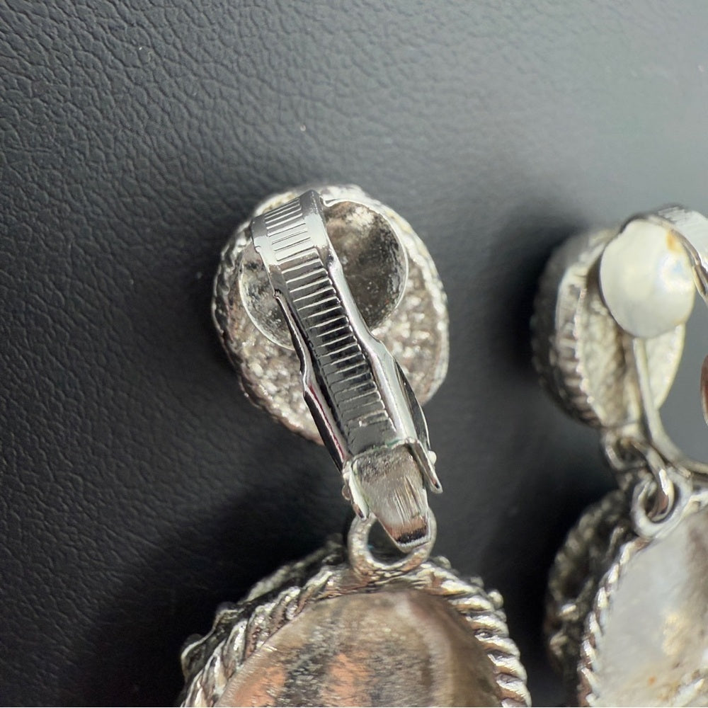 Vintage Southwestern Chunky Turquoise Silver Plated Clip On Earrings