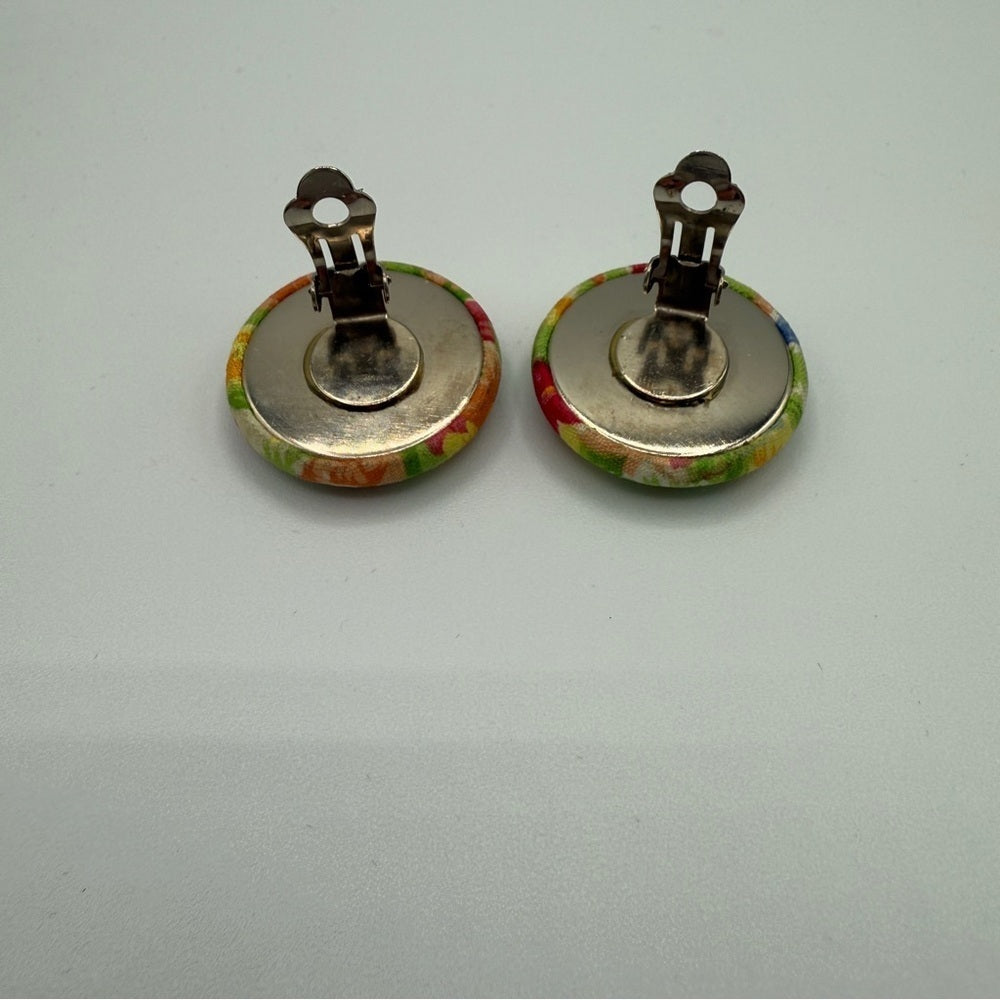 Floral Button Earrings - Clip On