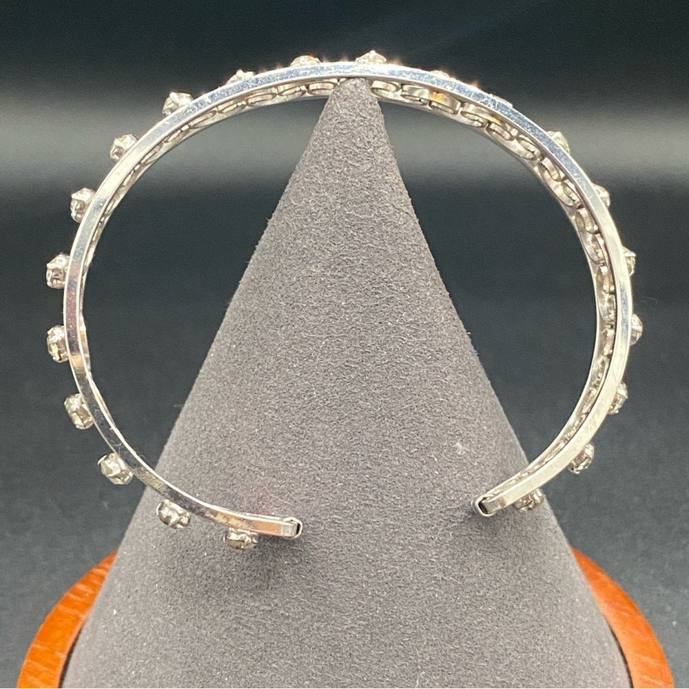 Krementz Rhodium Silver Filigree Crystal Cuff Bracelet