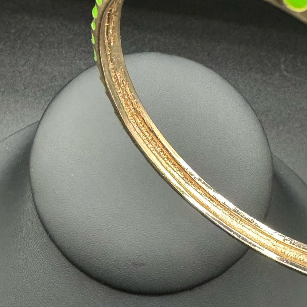 Green Enamel and Gold Tone Metal Bangle