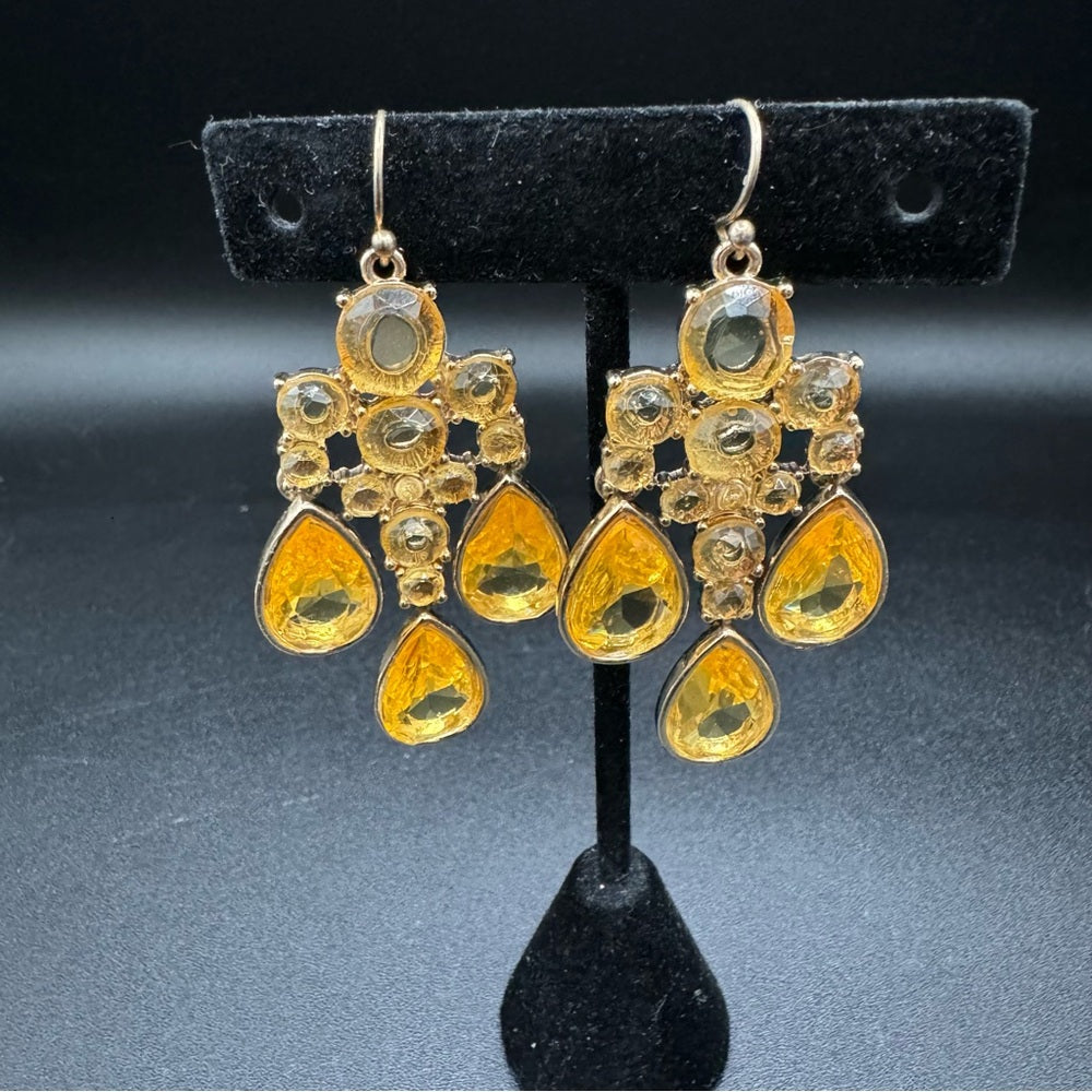 Canary Yellow Citrine Sparkle Earrings Signed Banana Republic