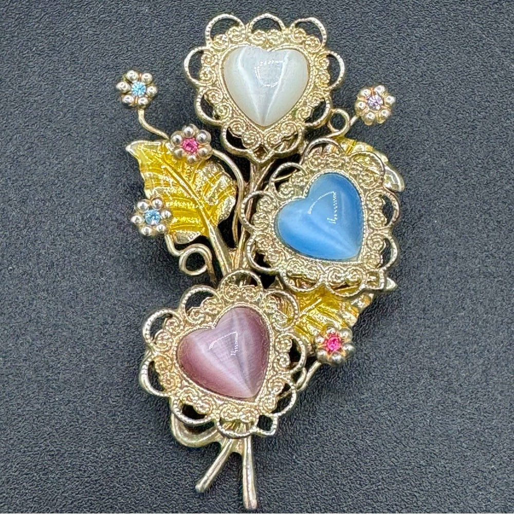 Vintage KC Kenneth Cole Signed Heart Brooch in a Bouquet Shape