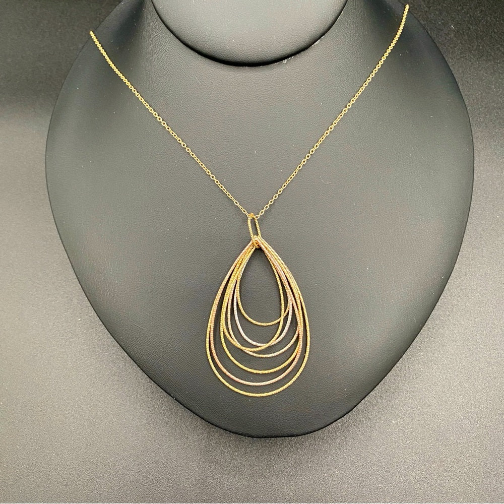 Three Tone Dainty Teardrop Pendant Necklace