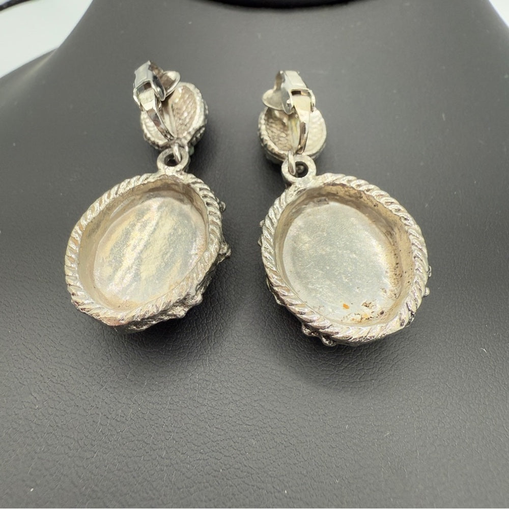 Vintage Southwestern Chunky Turquoise Silver Plated Clip On Earrings