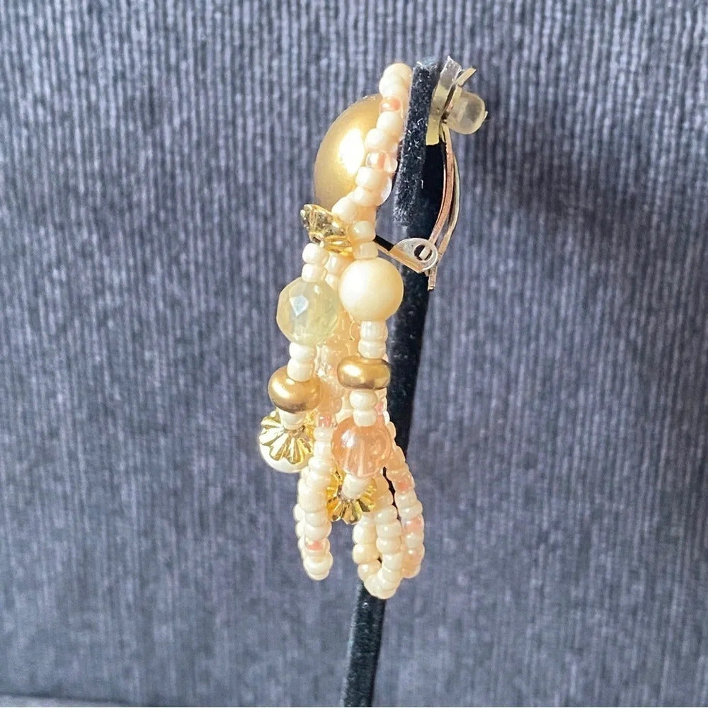 Vintage 80s Beaded Clip On Earrings