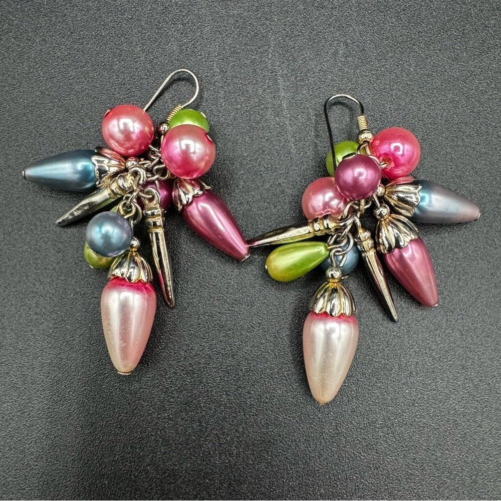 Chunky Colorful Cha-Cha Pink, Green and Blue Fun Earrings