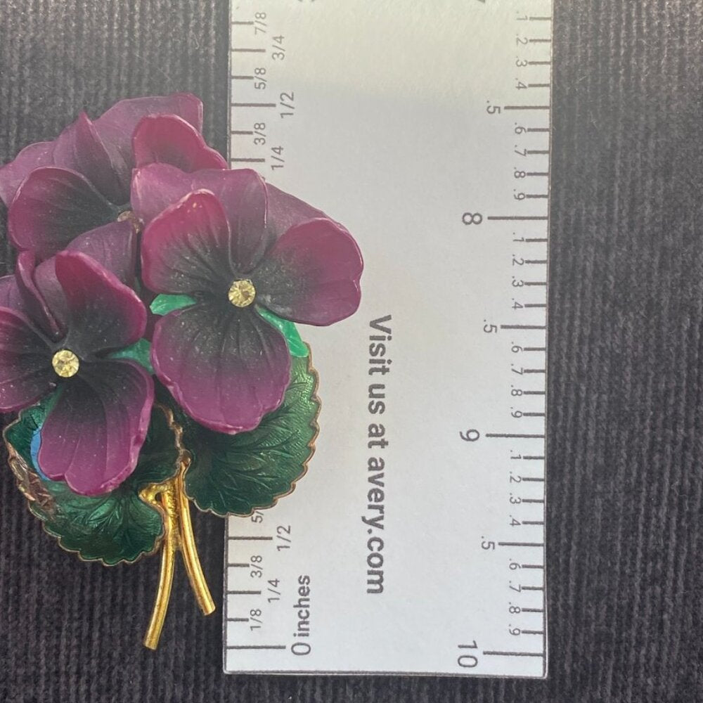 Vintage Violet Floral Brooch with Cloisonne Enamel