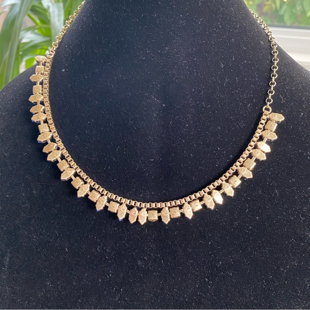 J. Crew Gold Tone Blue and Clear Rhinestone Necklace