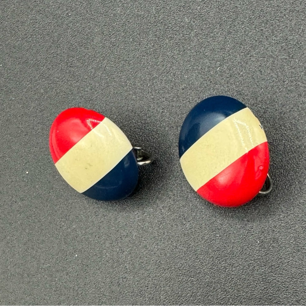 Patriotic Vintage Red White and Blue Enamel Clip On Earrings