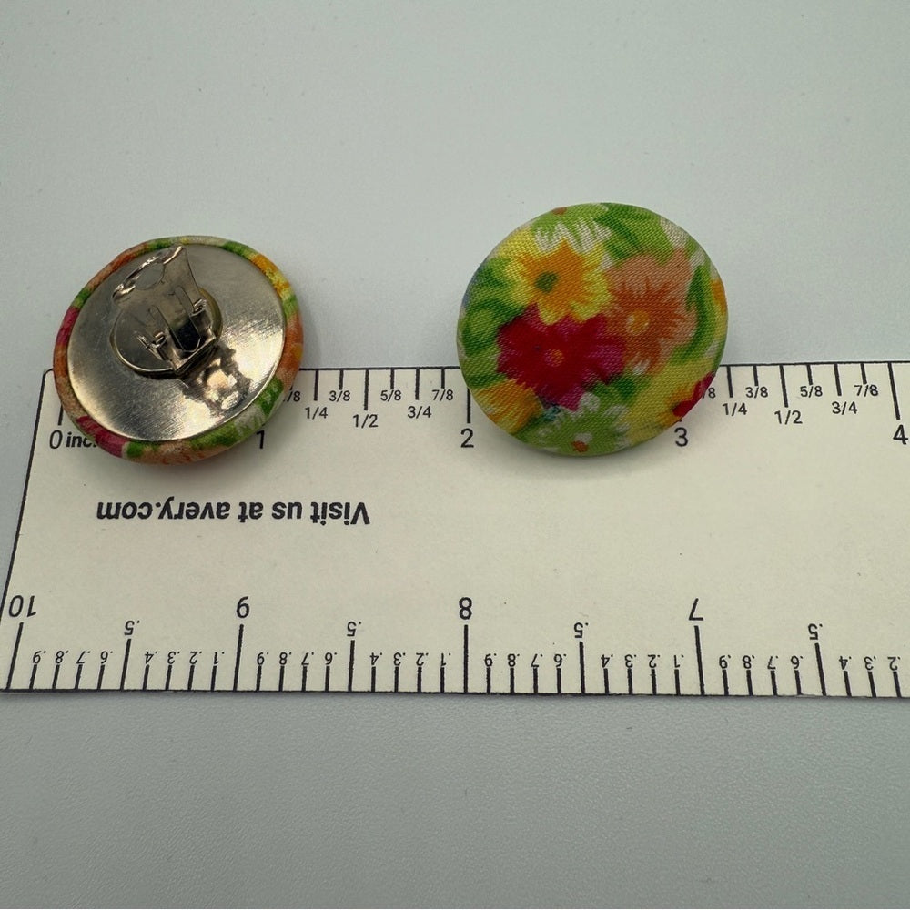 Floral Button Earrings - Clip On