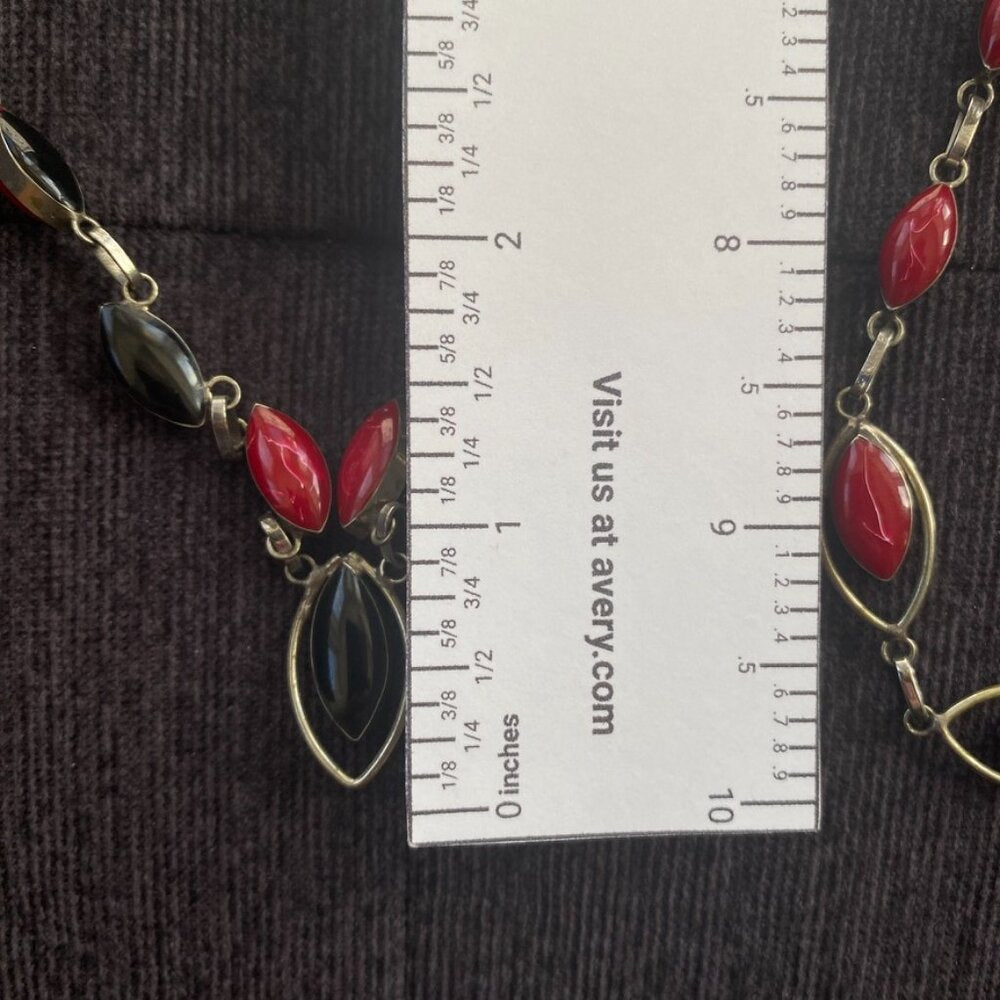 Vintage Art Deco Reversible Red and Black Teardrop Necklace and Bracelet Set