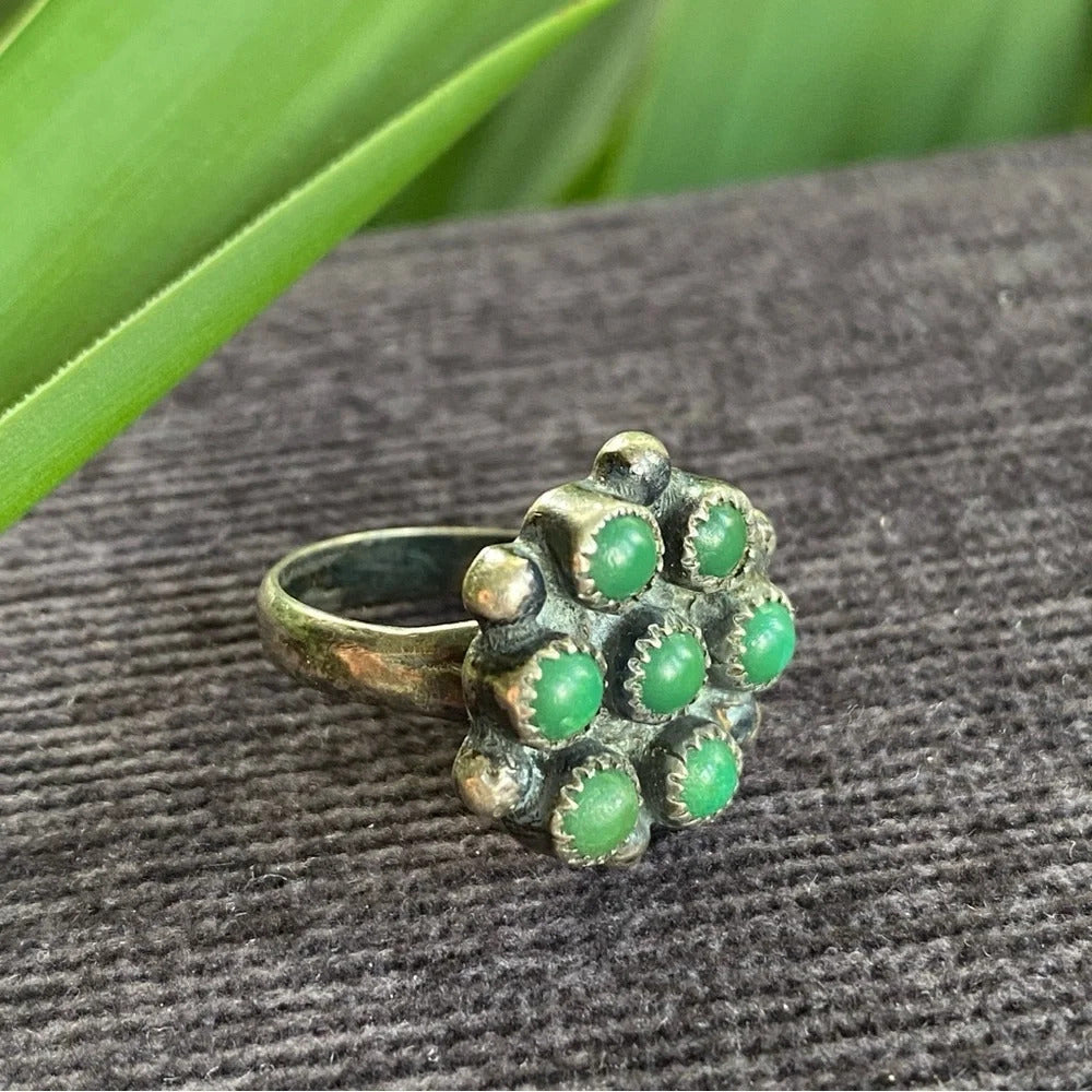 Vintage Zuni Cluster Signet Ring with Prong Setting in Sterling Silver Size 5