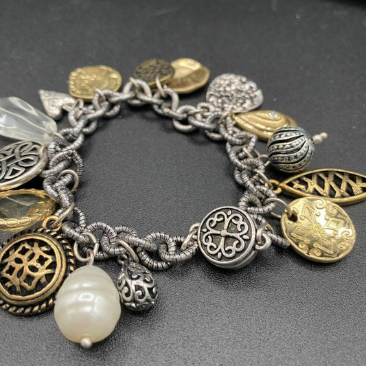 Chicos Chunky Charm Bracelet in Silver and Gold Tone with Magnetic Clasp