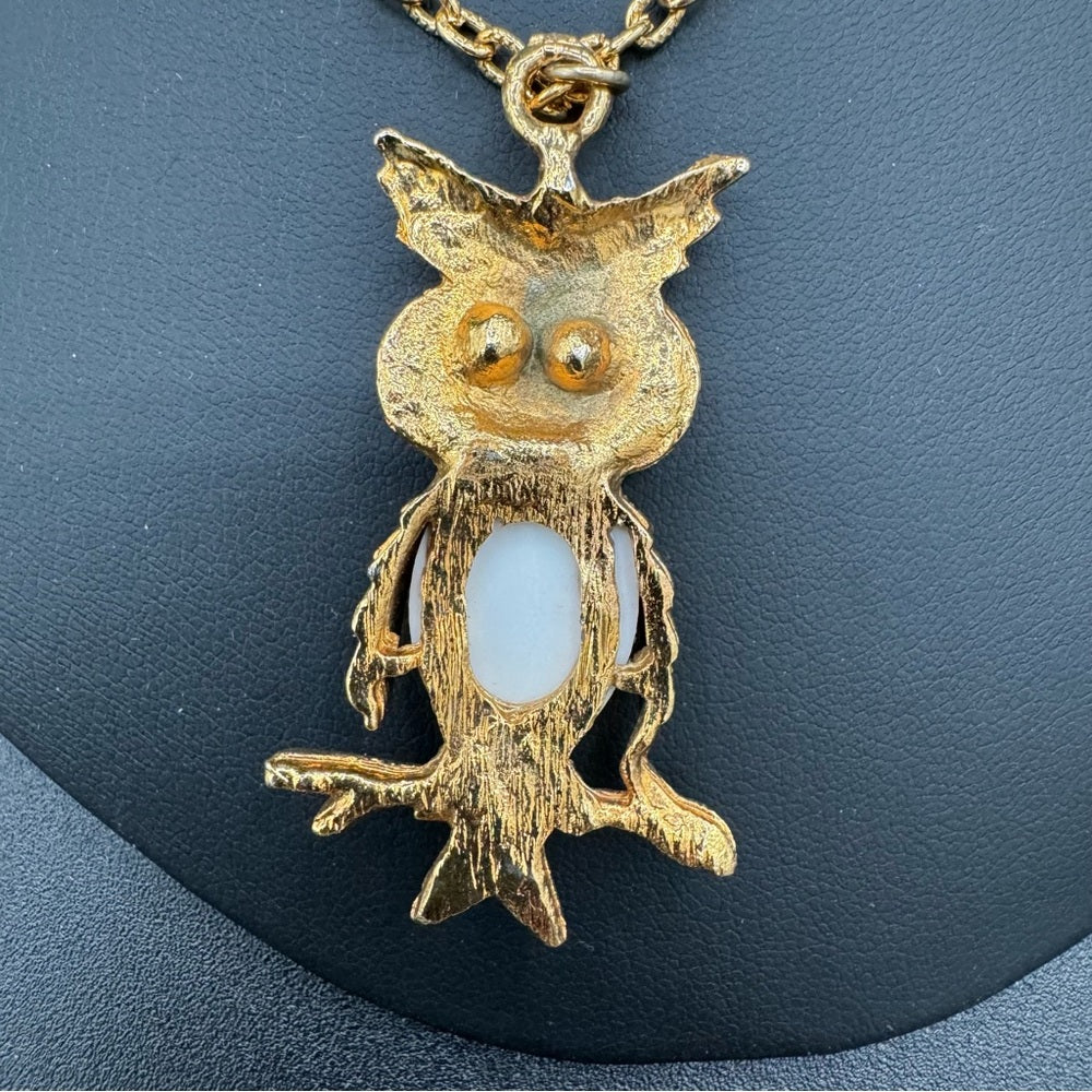 Milky White Jelly Belly Owl Pendant Necklace