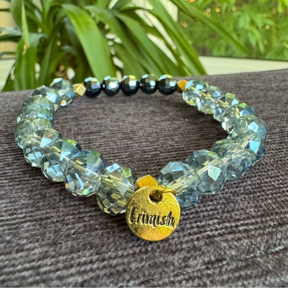 Faceted Blue Grey Crystal Stacking Bracelet with Gold Accents