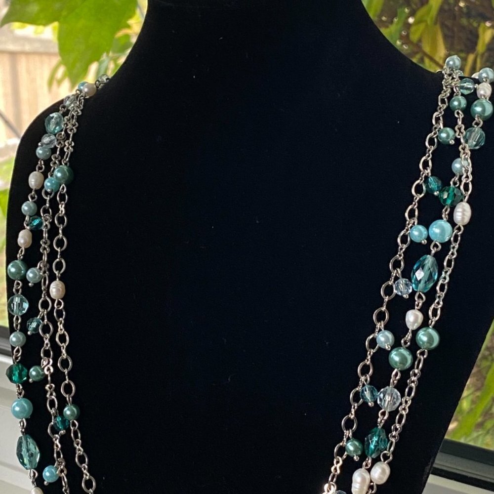 Lia Sophia Breezeway Freshwater Pearl Green Beaded Multistrand Layered Necklace